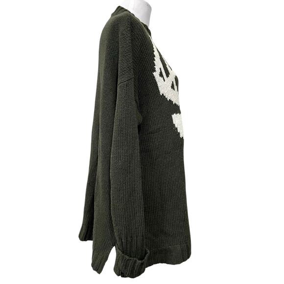 Show Me Your Mumu Sweater Women’s Green Varsity Chai Deer Knit Pullover Sz M - Picture 5 of 7